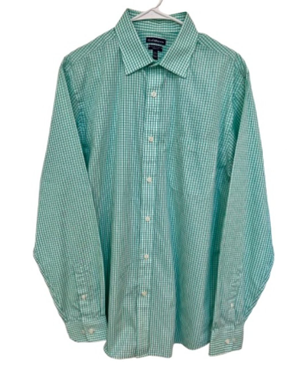 Croft & Barrow Easy Care Green Blue White Plaid Dress Shirt Classic 16.5 36/37